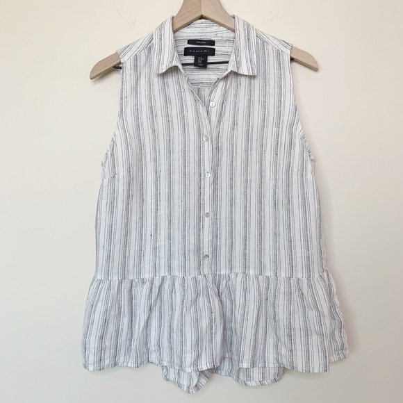 Tahari Tops - Tahari Linen Peplum Stripe Popover Tank Size M